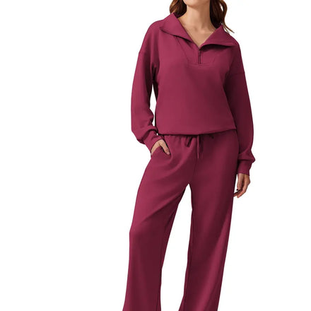 Half-zip top and matching wide-leg pants · Hot Pink