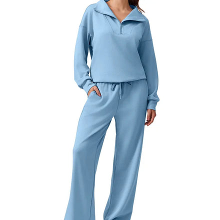 Half-zip top and matching wide-leg pants · sky blue