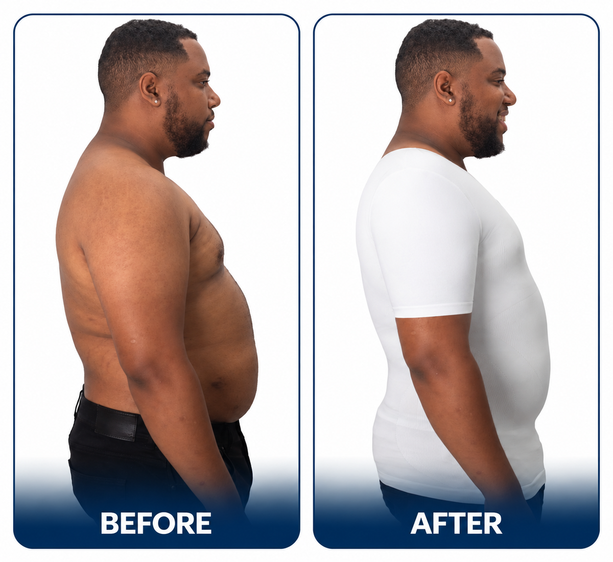Before and after wearing the short-sleeve compression shirt
