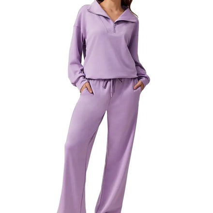 Half-zip top and matching wide-leg pants · lavender