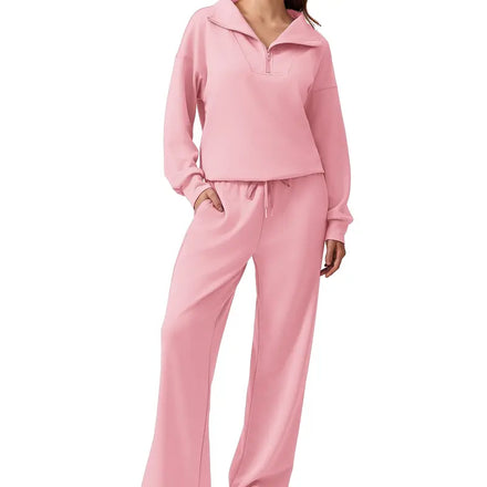Half-zip top and matching wide-leg pants · pink