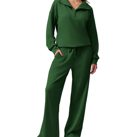 Half-zip top and matching wide-leg pants · dark green
