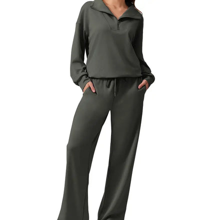 Half-zip top and matching wide-leg pants · dark gray