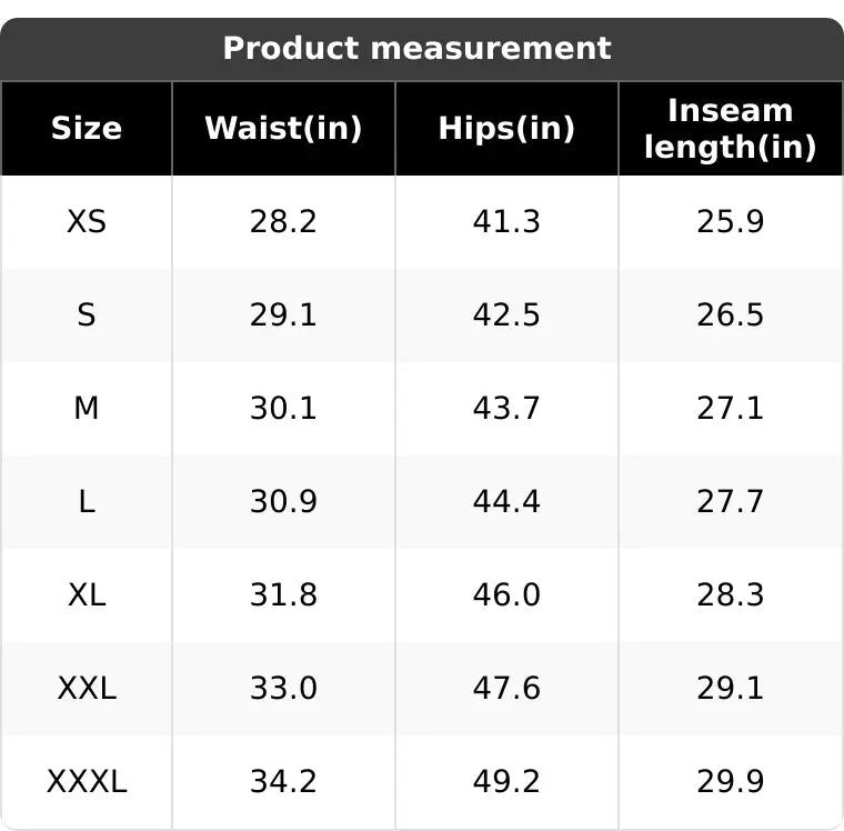two pack fleece pants chart