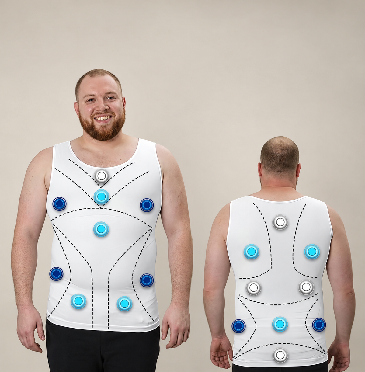 Front and back compression tank with light, firm and heavy circular compression indicators