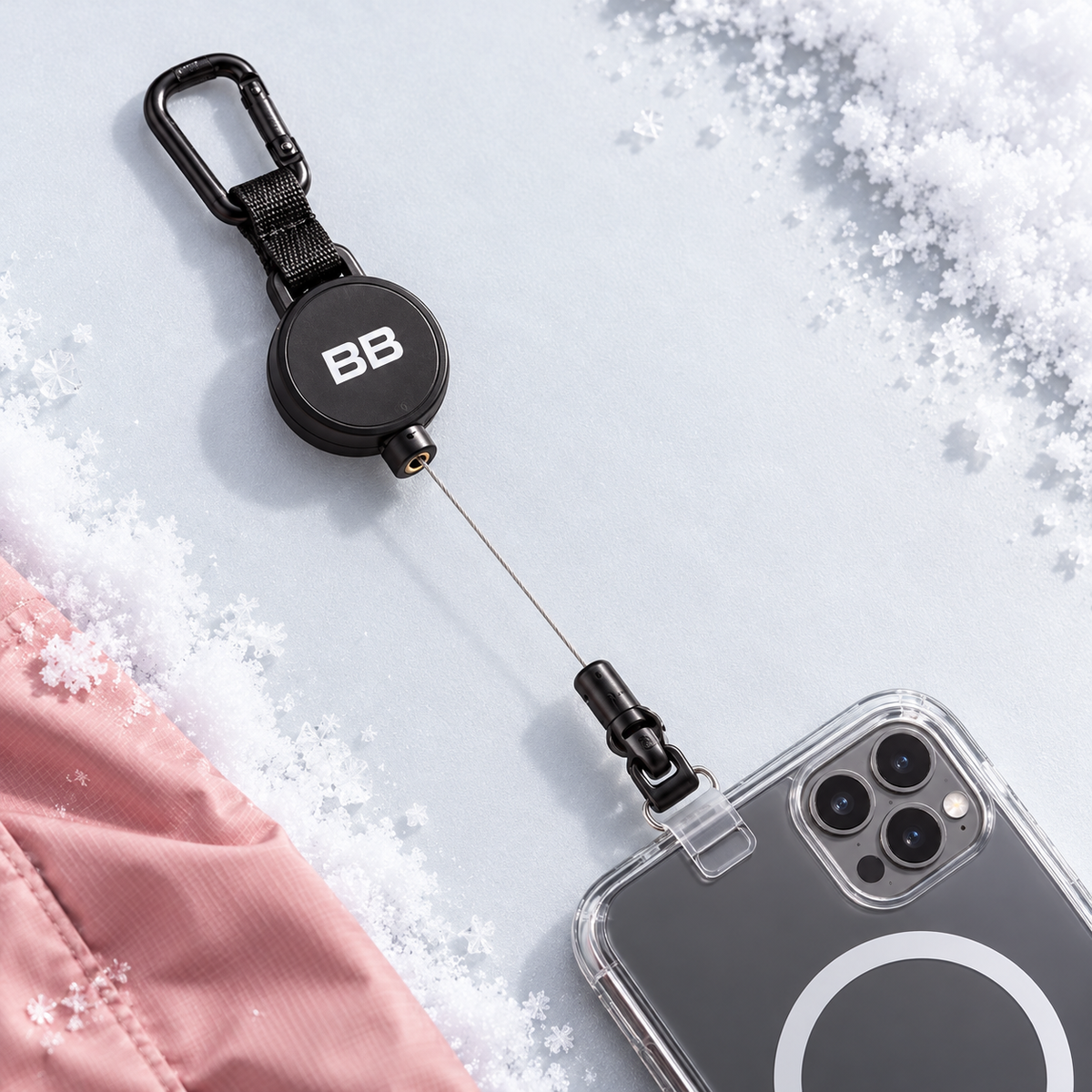 BB retractable phone saver on snow