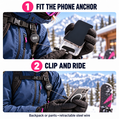 Two-step square guide to fit phone anchor and clip BB Phone Saver