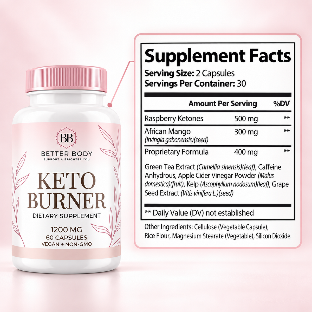 Better Body Keto Burner Supplement Facts panel