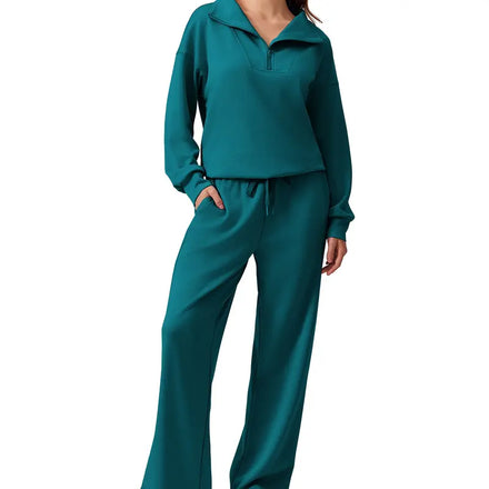 Half-zip top and matching wide-leg pants · green stone