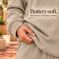 Buttery-soft. Rich texture. Everyday comfort. Close-up of the Light Khaki fabric